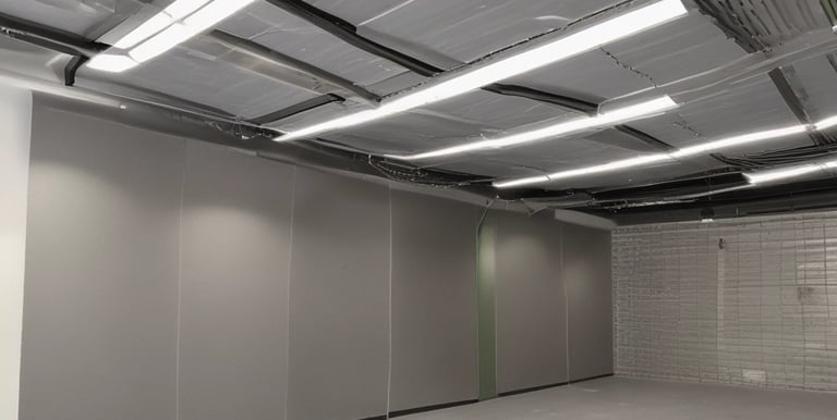 Modern apartment interior under renovation with natural light and clean lines.