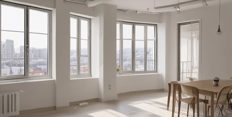 Professional team working on a commercial space refurbishment with tools and plans.