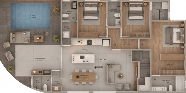 Projeto arquitetônico residencial representando a concepção do empreendimento.