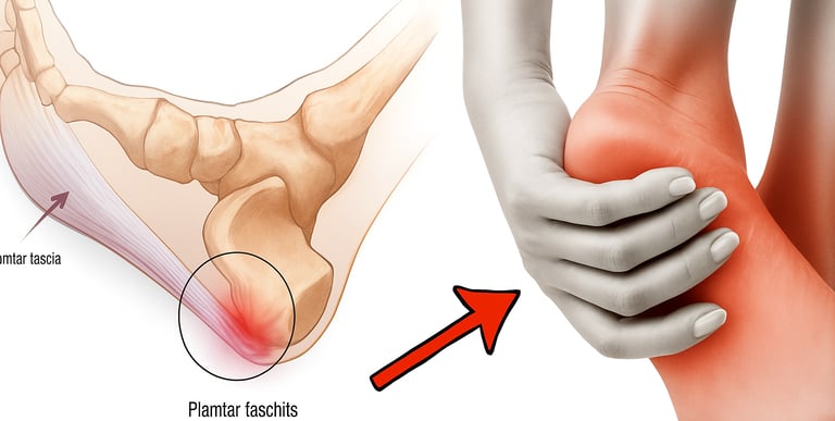 Diagram showing planter fascia connecting heel bone to toes.