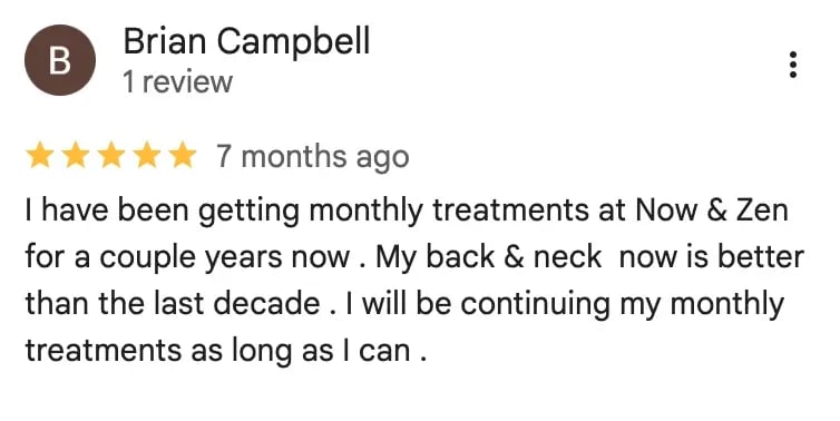 Brian C.'s back and neck are better than a decade ago with monthly chiropractic treatment.