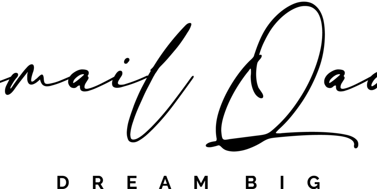 Ismail Qadry minimalist signature logo with the slogan Dream Big in black cursive font.