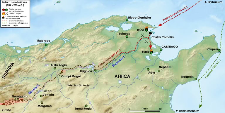mapa invasion de africa por escipion