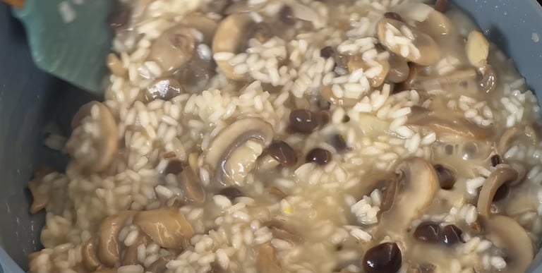 Cook the risotto, stir often and wait for the liquid to be absorbed before adding more