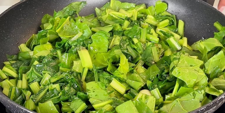Sauté the greens for a few minutes