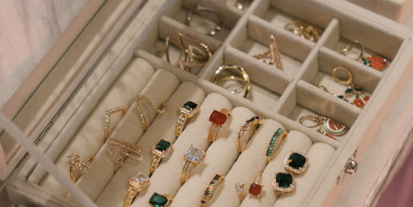 a jewelry box with many different types of rings and jewelry