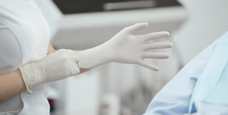 A woman wearing a pair of white gloves