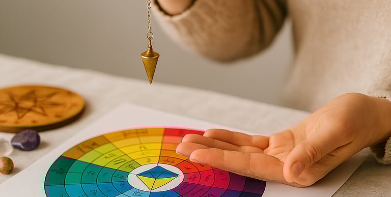 Curso de Formação em Radiestesia e Mesa Radiônica da Solução de Impacto, com pêndulo e gráfico.