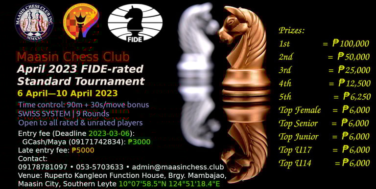 Maasin Chess Club April FIDE Rated Standard Tournament Philippines Chess 2023