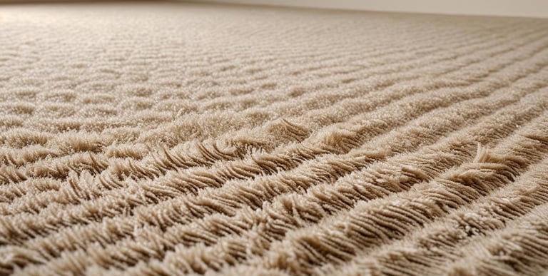Close-up of plush beige carpet flooring with soft texture.