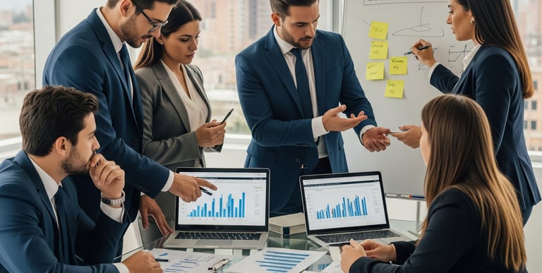 Equipo de trabajo buscando soluciones para las deudas de la empresa