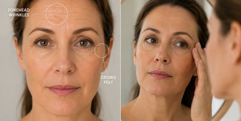 Facial wrinkles and lines can be softened and resolved thru tox wrinkle relaxer injections