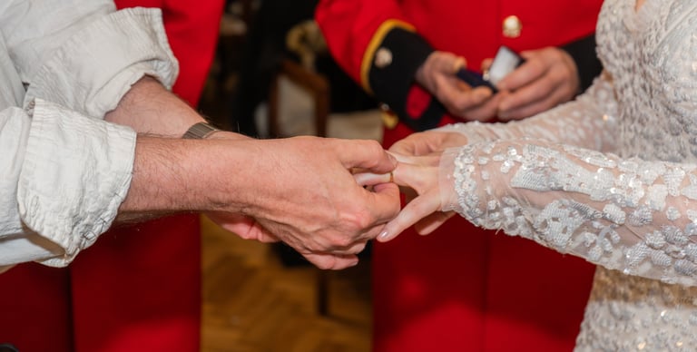 groom placing ring on brides finger