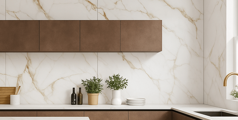 Porcelanato monolitico en la pared de una cocina en Zeramiq, Caracas.