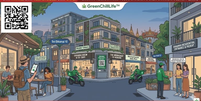 Weed delivery in Ekkamai Bangkok showing relaxed residential area with cannabis access for expats and long stay visitors TH