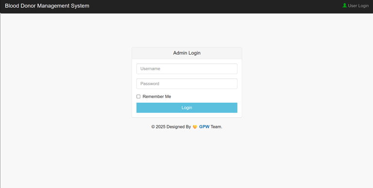 Blood Donor Management System - Admin Login Page