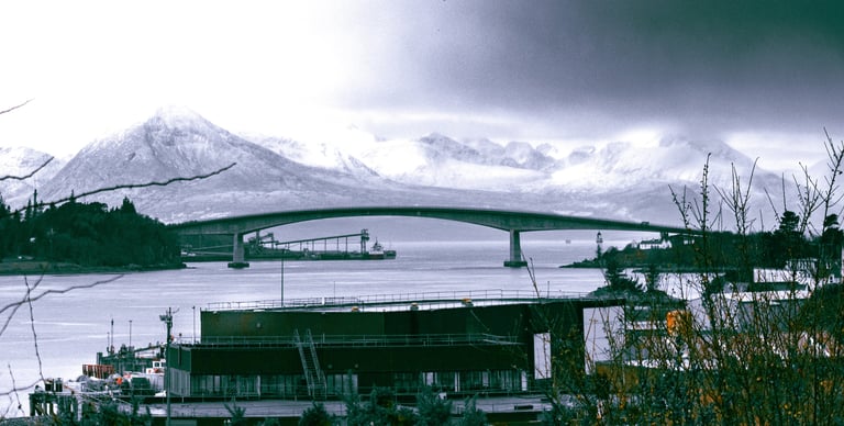 A scenic view of a bridge connecting Scottish Mainland & Isle of Skye