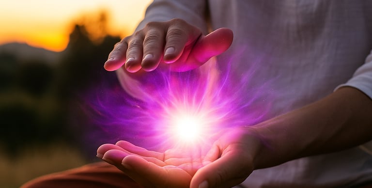 Curso de Formação Completa em Reiki online da Solução de Impacto, com mãos emitindo energia