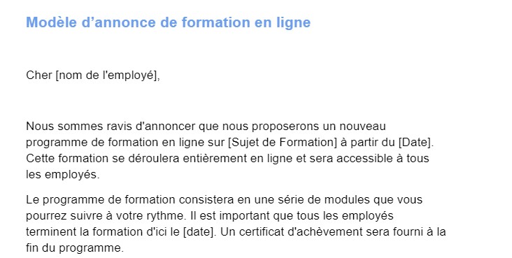 Modèle de convocation à une formation interne