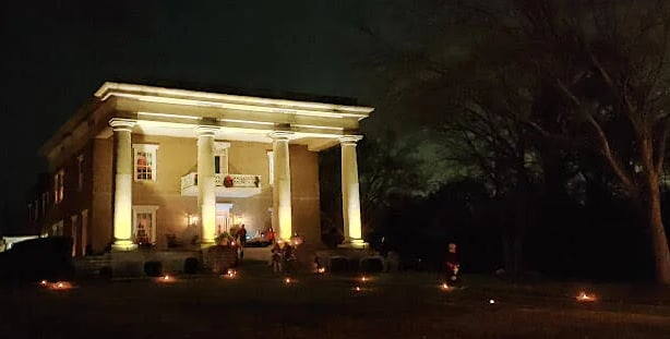 Chickamauga, GA - The Gordon-Lee Mansion is light up at night