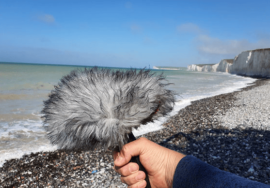 Handheld recorder in Rycote deadcat cliffs in Beachy Head