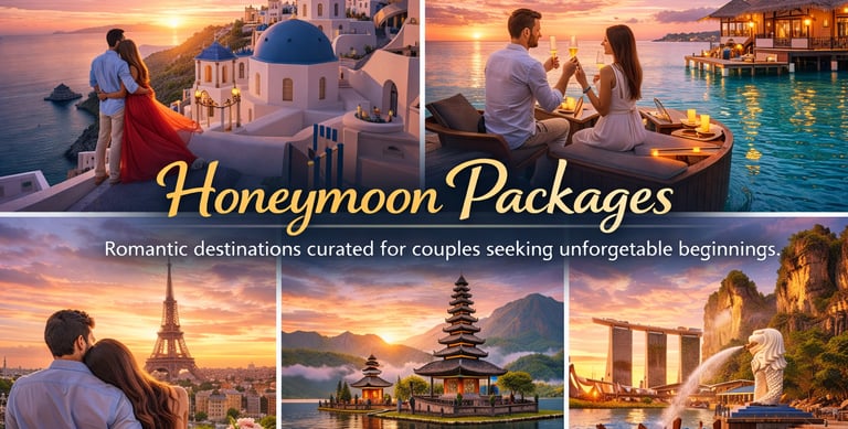 Romantic honeymoon packages by Soma Journeys for couples in beautiful destinations worldwide