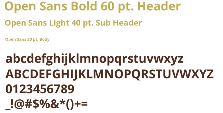 Open Sans font including letters, numbers, and special characters in uppercase and lowercase.