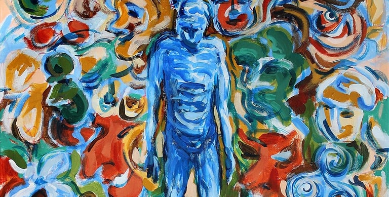 a painting of a man standing in front of a painting