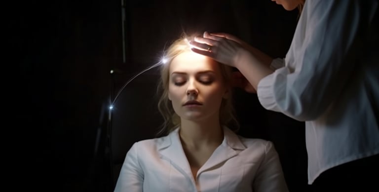 Person transmitting healing energy to another person