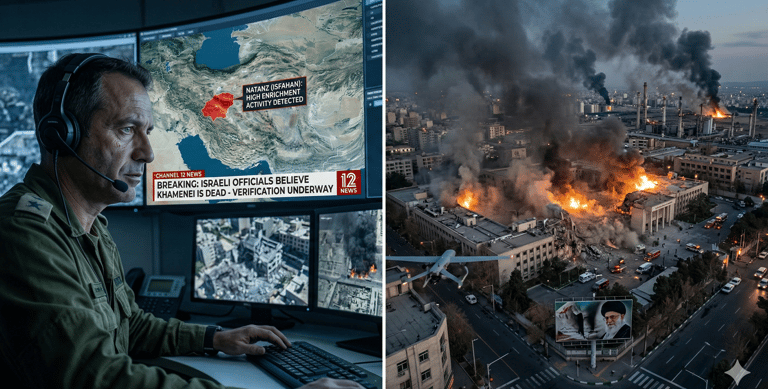 Night view of Israel's Iron Dome intercepting Iranian missiles over a city during the Israel-Iran War 2026