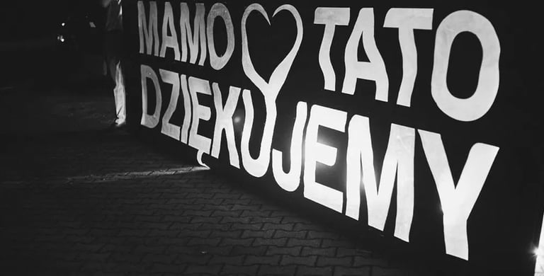 Nowoczesne podziękowania dla rodziców atrakcje na wesele pirotechnika baner