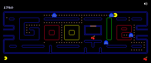 Immagine del gameplay di Pac-Man giocabile da Google.