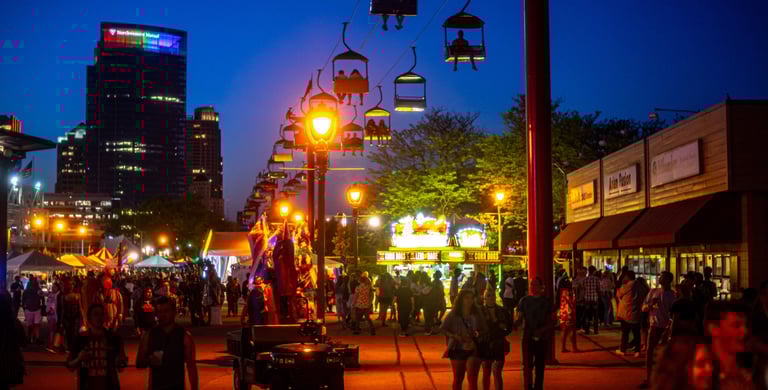 View of the Summerfest grounds at night.