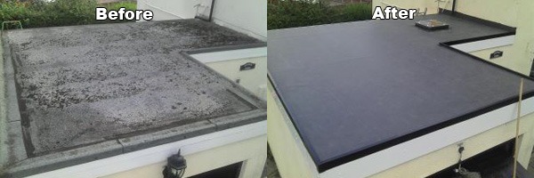 Before and after repair of flat roof
