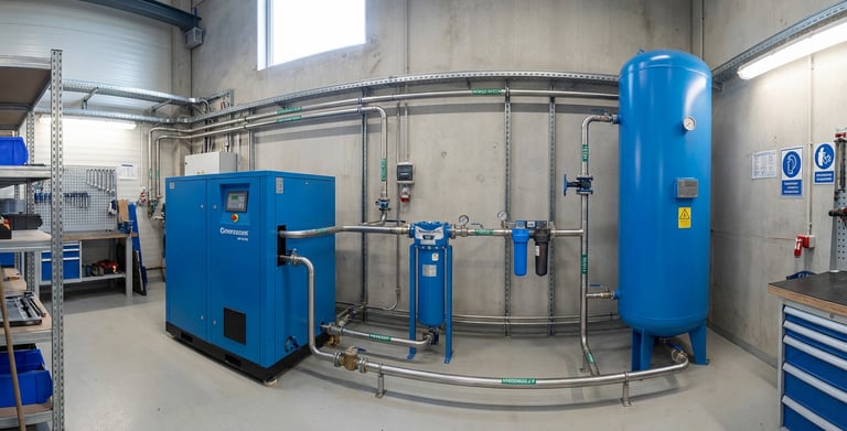 industrial air compressor system layout showing efficiency and availability components