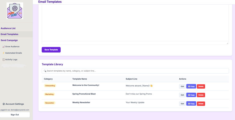 JazzySend distraction-free email campaign builder