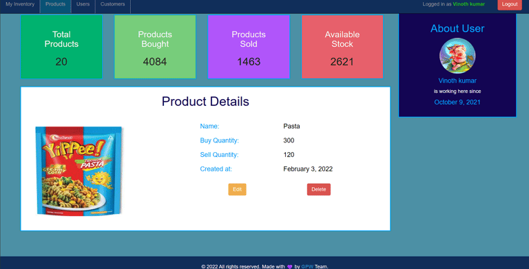 Inventory Management System - View Product Details Page
