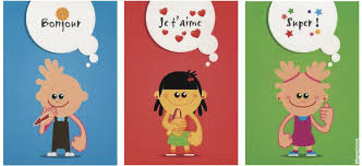 3 images repesentant des enfants qui disent bonjour, je t'aime et super