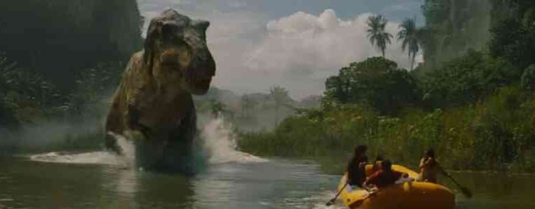 T-Rex attacks a life raft.