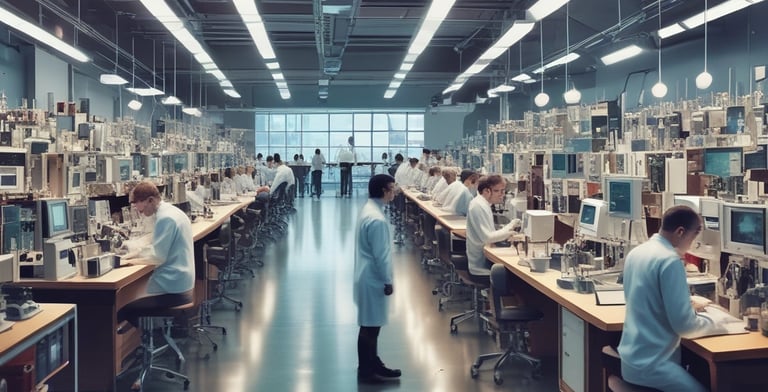 Abstract futuristic silhouette of a young person interacting with digital holograms in blue and purple tones.