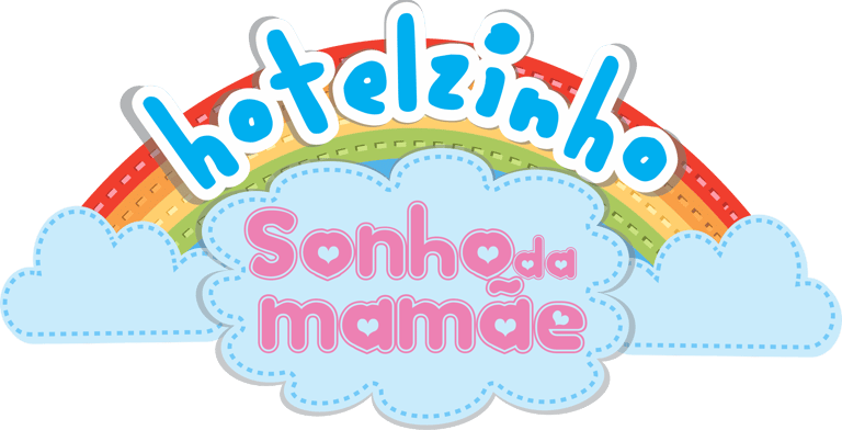 Hotelzinho Sonho da Mamãe logo with a colorful rainbow and clouds for a daycare center.