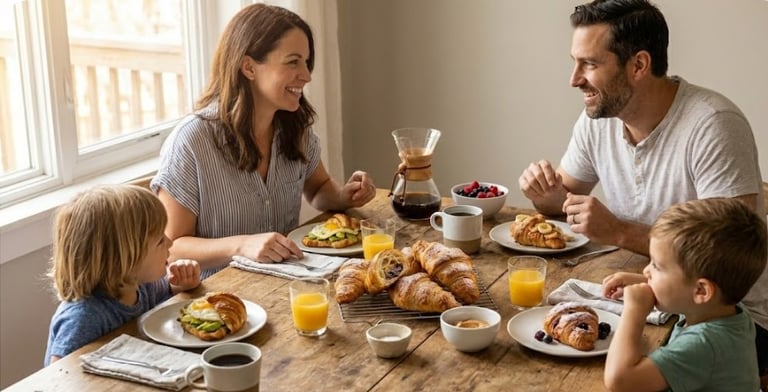 Easy breakfast croissant ideas including egg avocado croissant and sweet croissant options.