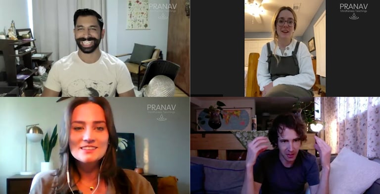 Pranav Chawla Group meditation on zoom with two women and one man