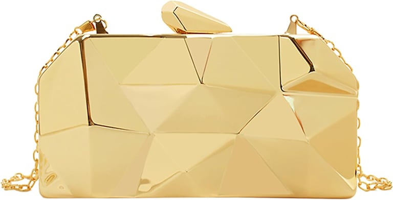 Look Idea: Gold and Emerald. Lattice Pattern Metal Handbag Chain Geometric Evening Clutch Purse