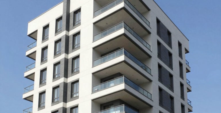 A welcoming modern home with a 'For Sale' sign in a sunny Greek neighborhood.