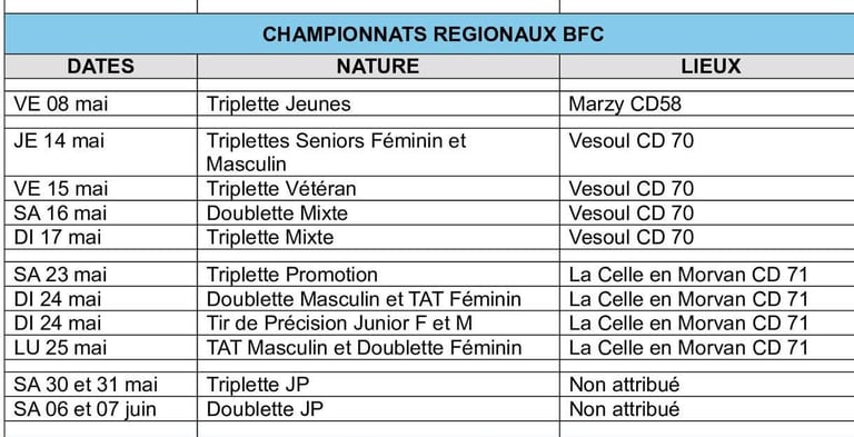 calendrier régionaux BFC