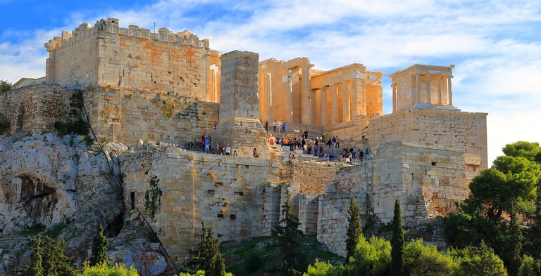 Tourists walking around the Acropolis in Athens with fewer crowds in September