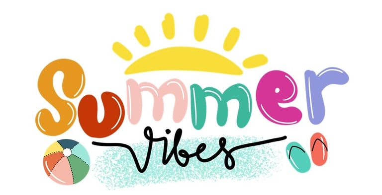 The image shows the inscription Summer vibes written in various colors.