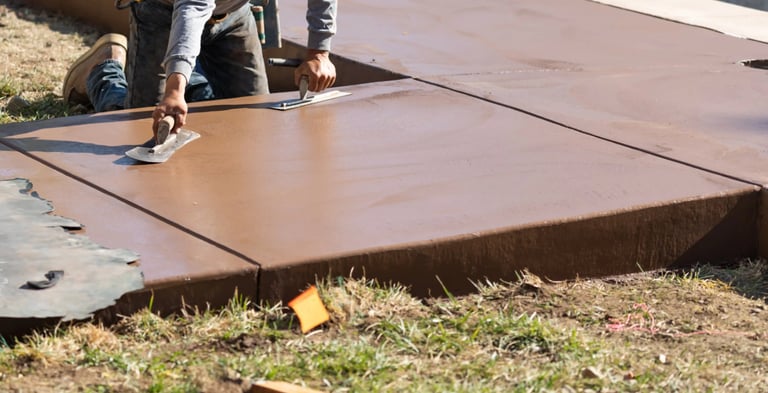 a man is using a knife to cut a concrete slab