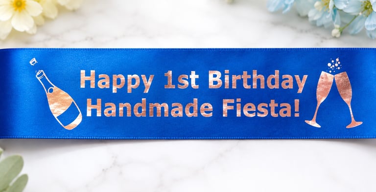 Royal blue banner/sash with rose gold foil